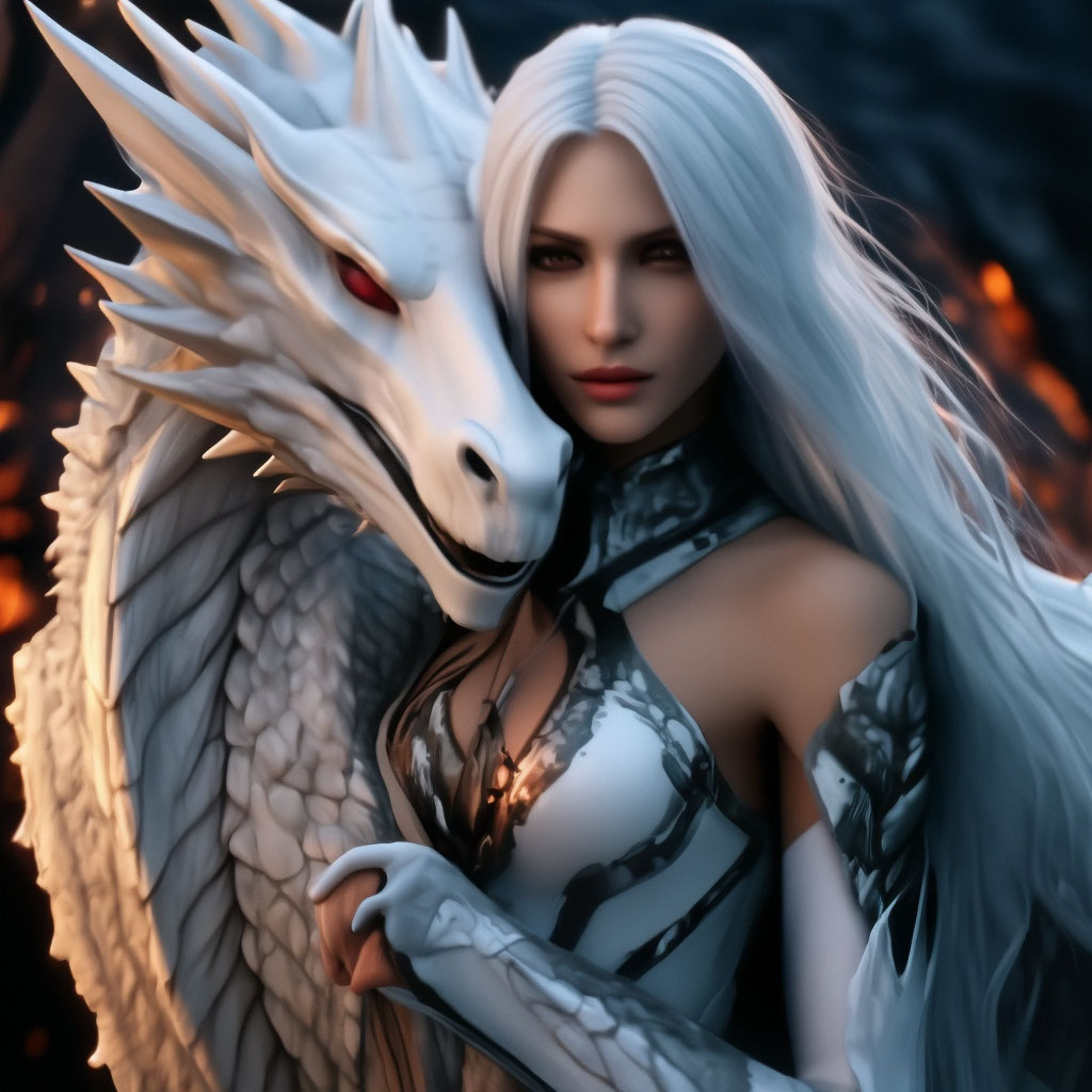 "My affectionate and gentle beast. A beautiful elf girl with long white ...