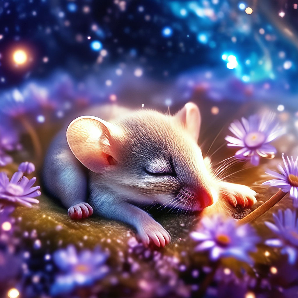 "Double exposure, galaxy background+cute little mouse sleeping on a ...