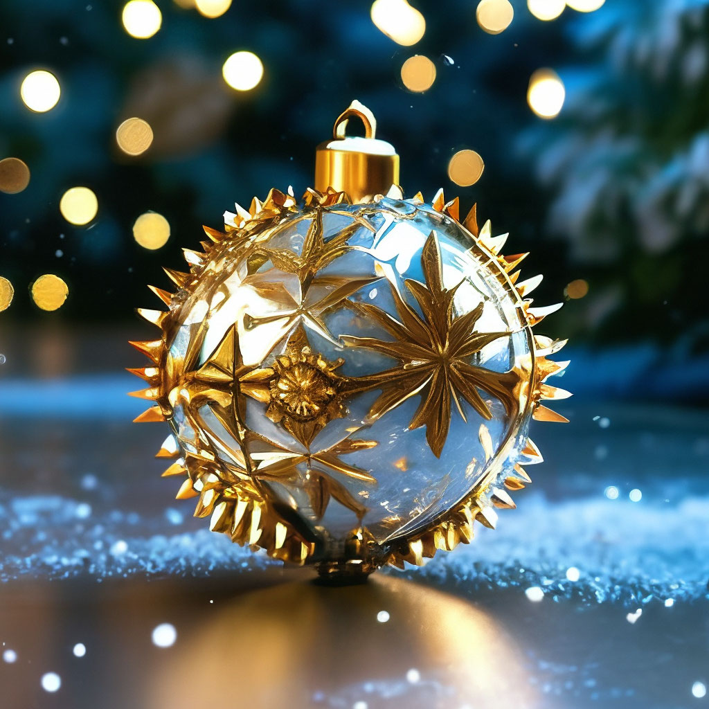 "Christmas tree ball on a background of snow, a combination of gold and ...