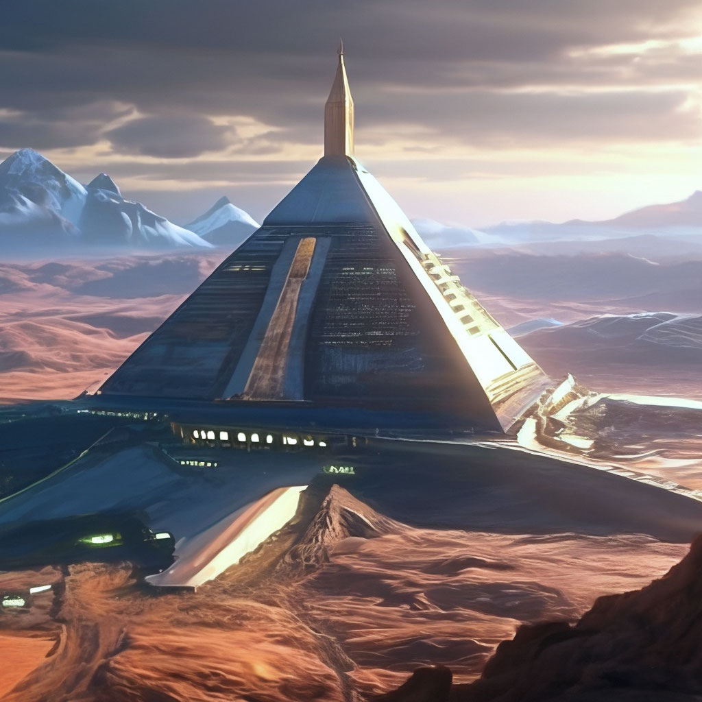 "A highly detailed epic cinematic concept art an alien pyramid ...