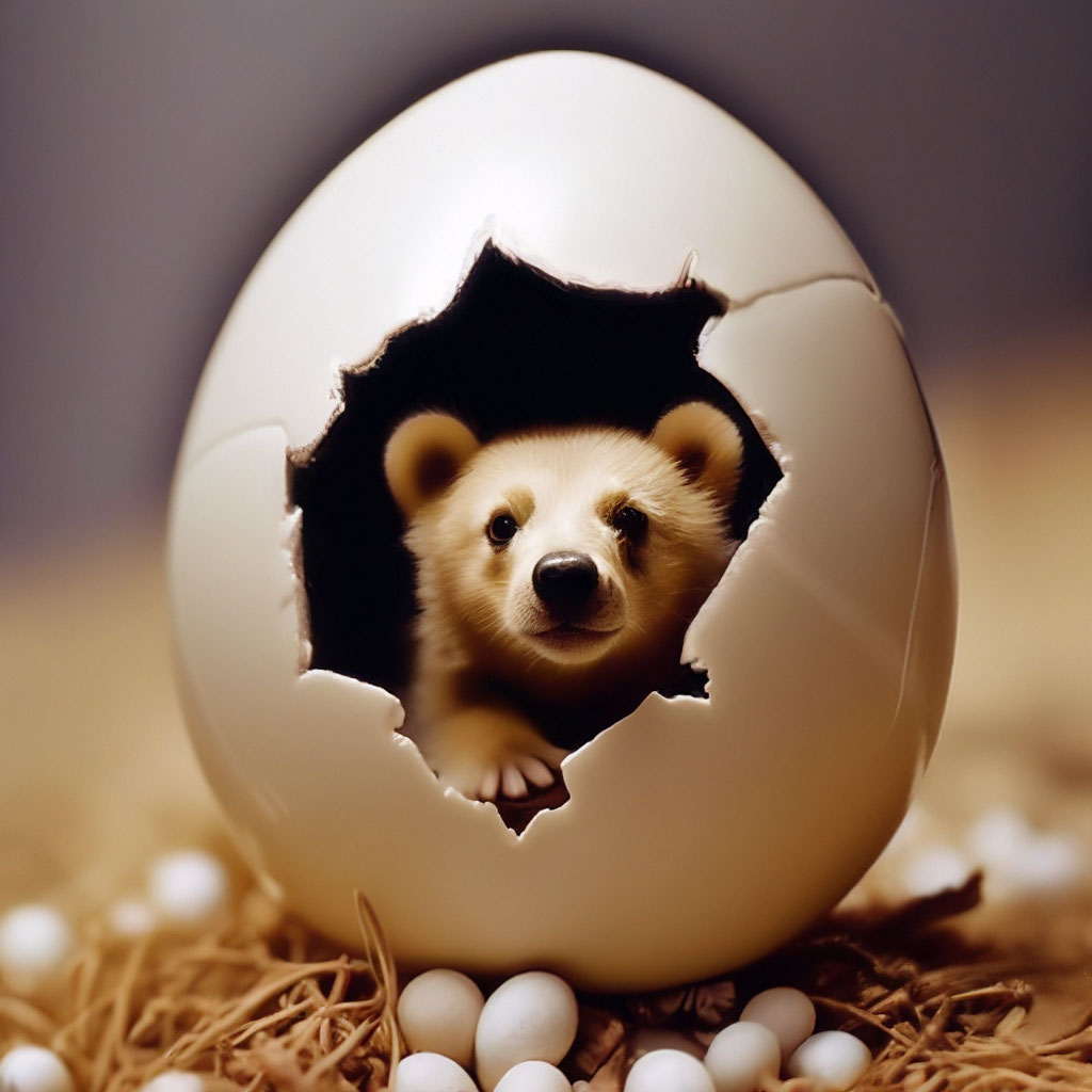 "A bear hatched from an egg" — image created in Shedevrum