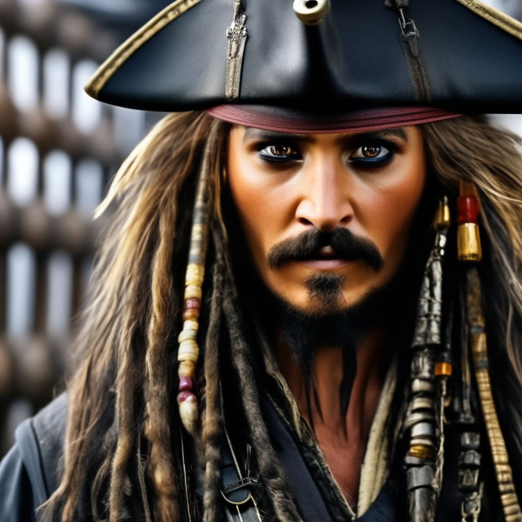 "Captain jack Sparrow on the ship black pearl hyperrealism" — image ...