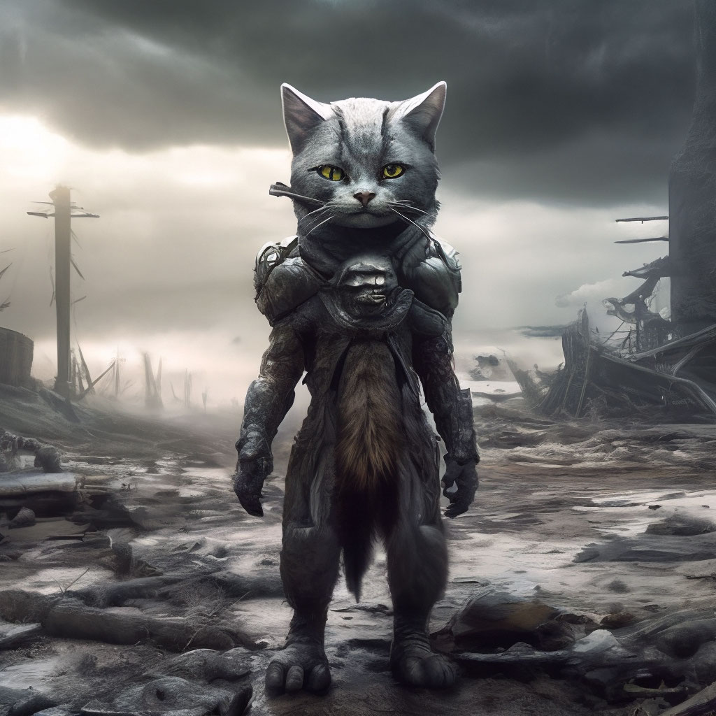 "Anthropomorphic alien cat, full-length" — image created in Shedevrum