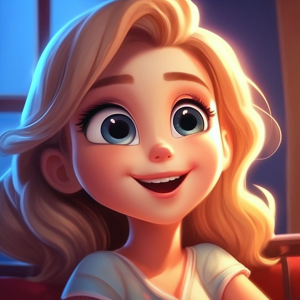 "Cute beautiful cartoon girl winks. one eye is closed." — image created ...
