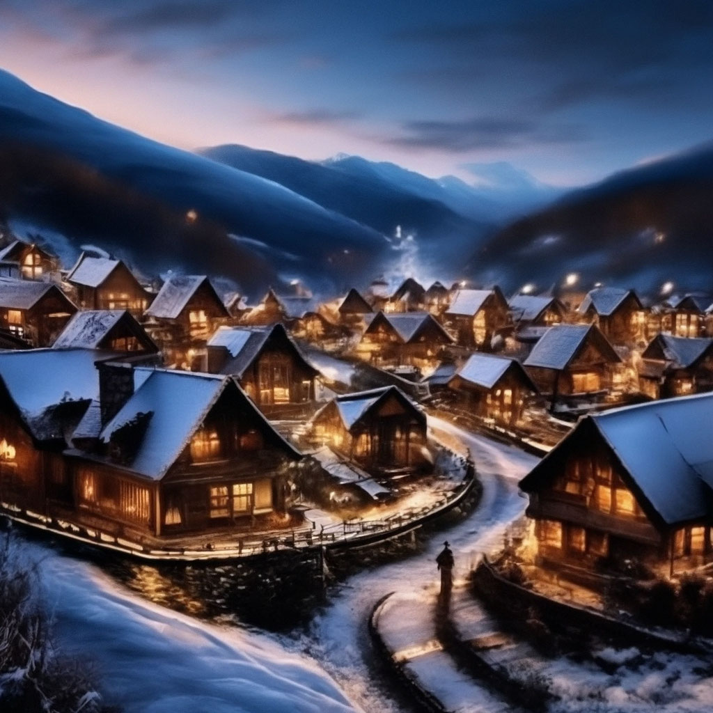 "Village in the new year🤍🤍🤍🤍🤍" — image created in Shedevrum