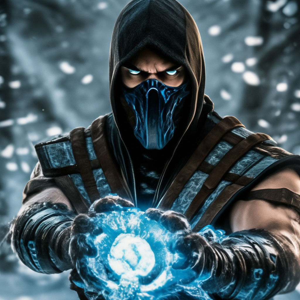 "Sub-zero mortal kombat casts an ice spell with his hands +tornado of ...