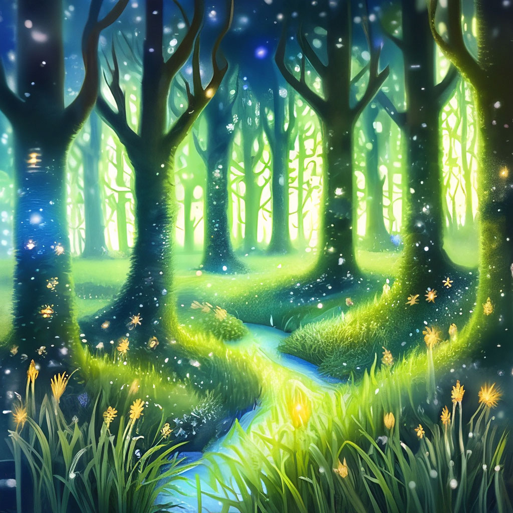"Magic tryn-grass in a magical oak forest drawing" — image created in ...