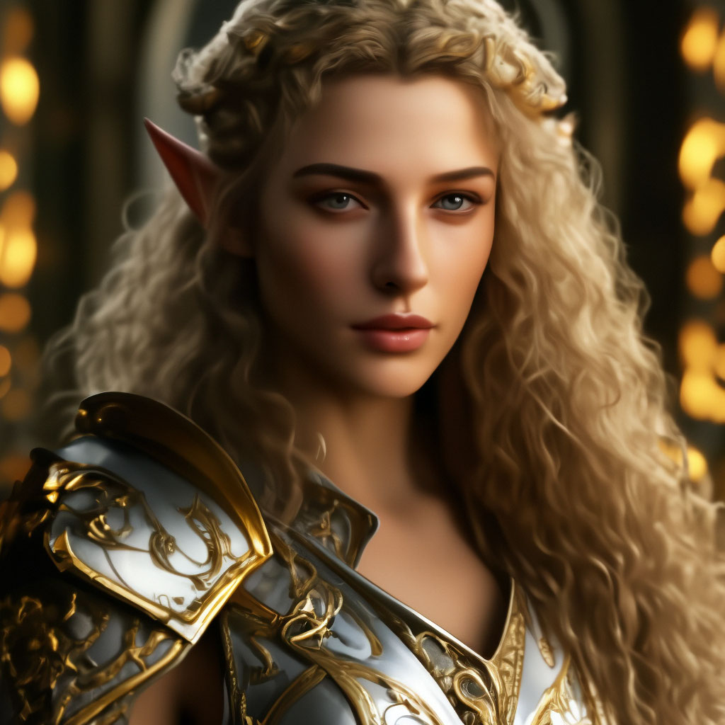 "Realistic portrait of an elf woman with thin silver roses,pointed elf ...