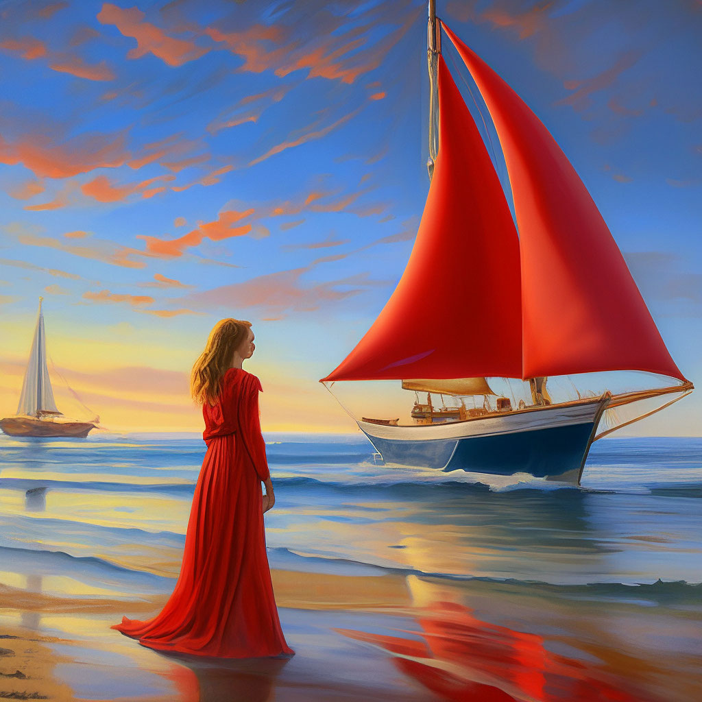 "Seashore a girl on the shore looks at a yacht with scarlet fantasy ...
