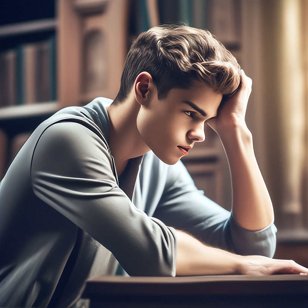 "The young man is thinking hard about something" — image created in ...