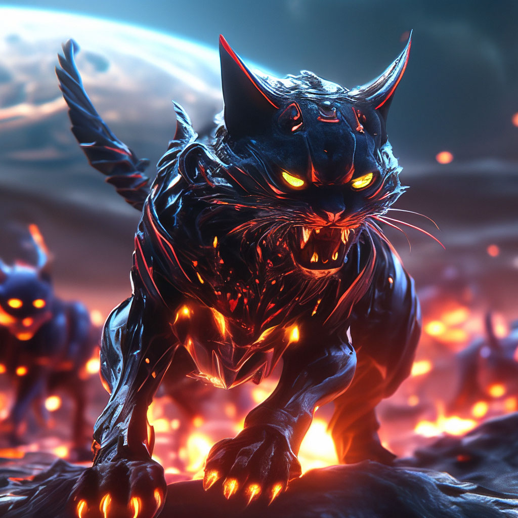 "Planet of cats, alien landscape, fantasy,surrealism, high detail ...