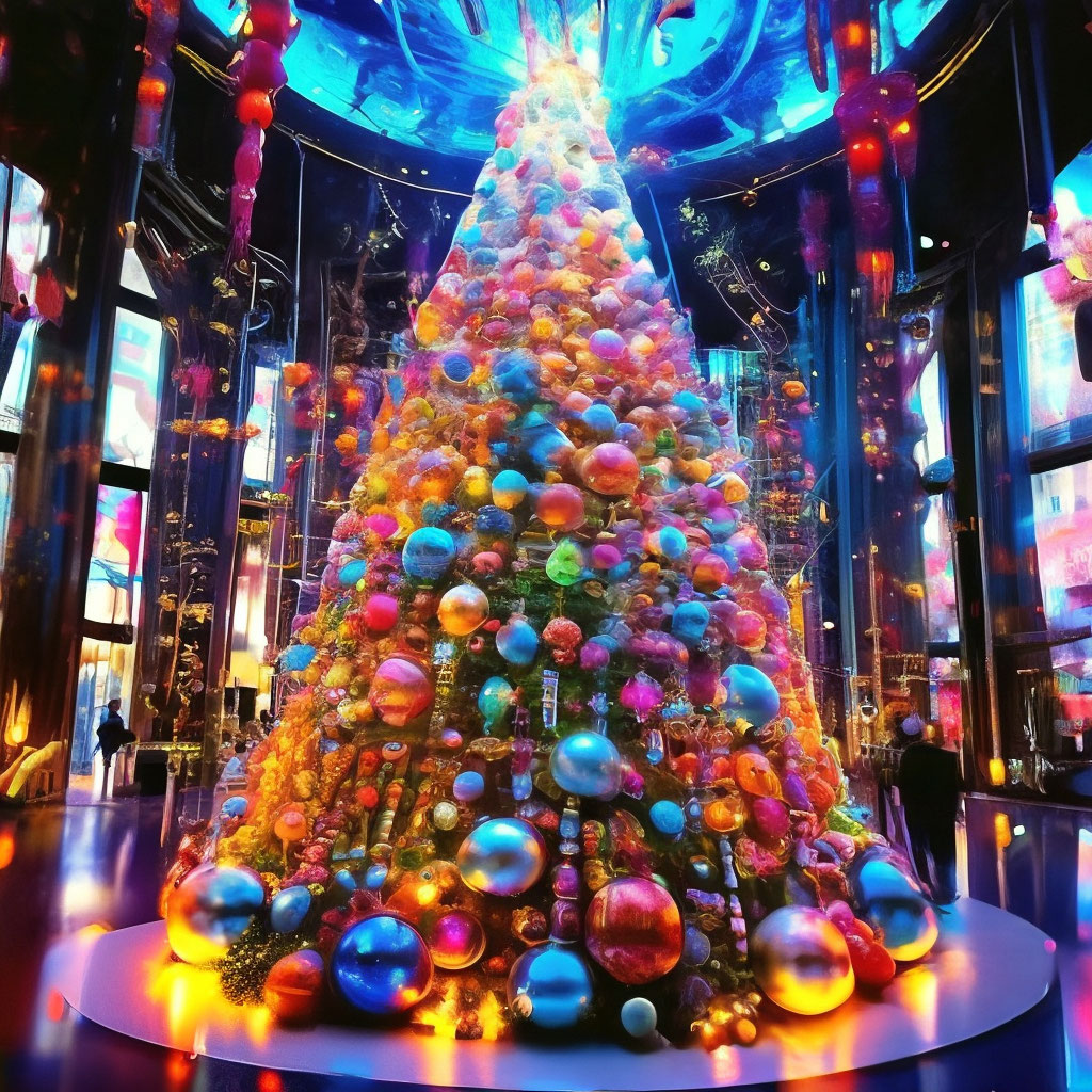 "An incredibly beautiful Christmas tree with luxurious toys, garlands ...