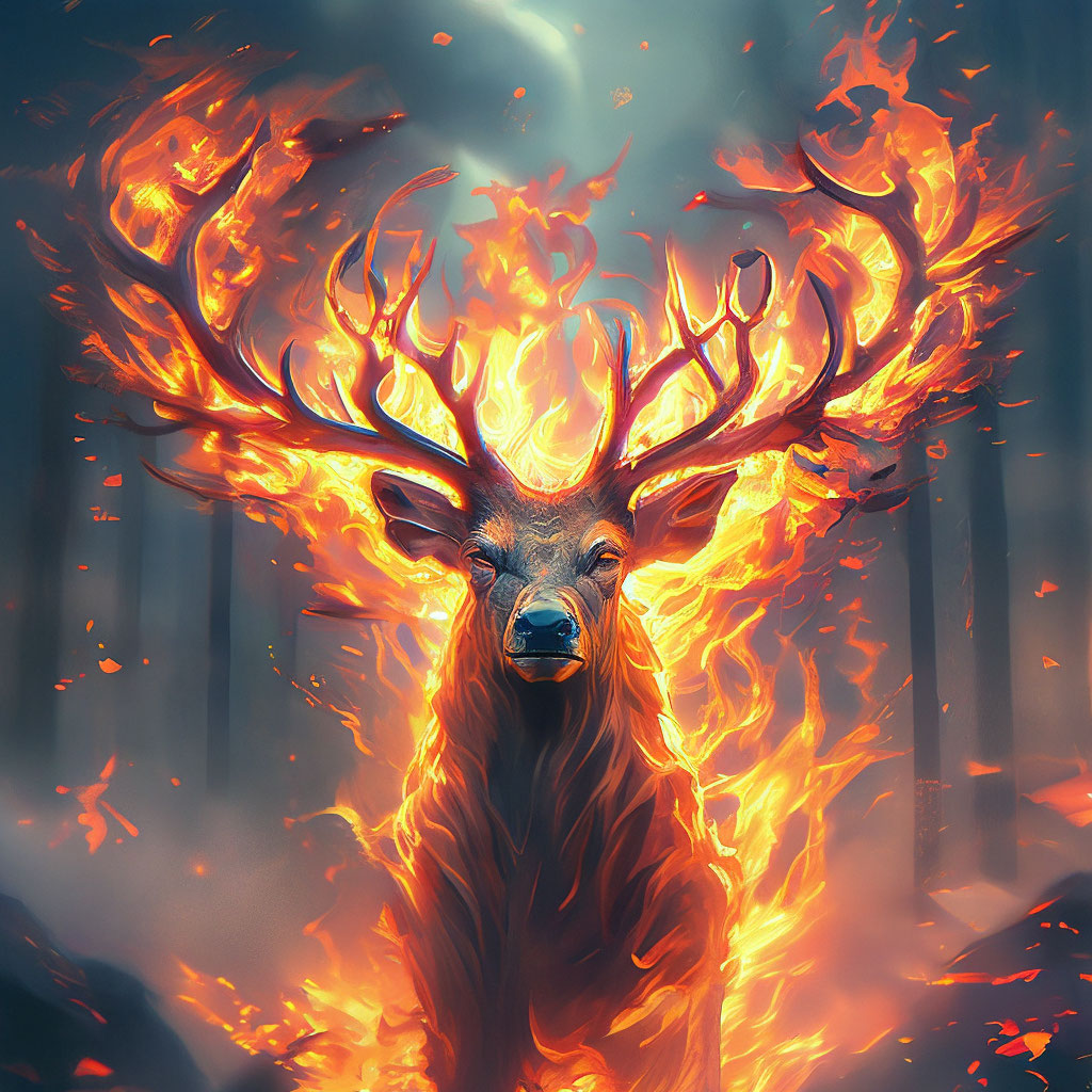 "Fire deer" — image created in Shedevrum