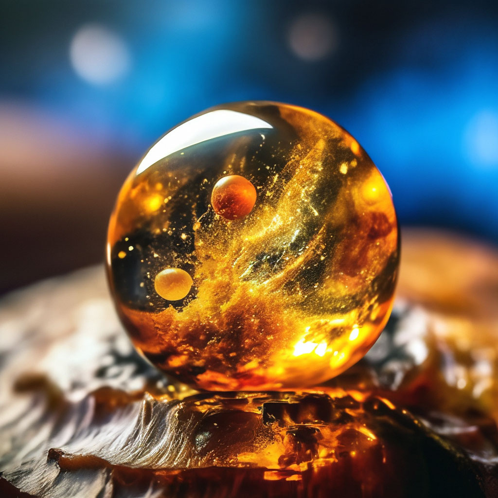 "The origin of the universe in a piece of amber, macro" — image created ...