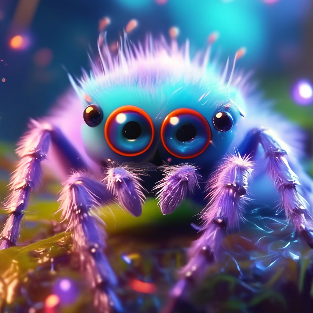 " hyperrealism. fantasy. a cute fluffy spider with big sparkling eyes ...