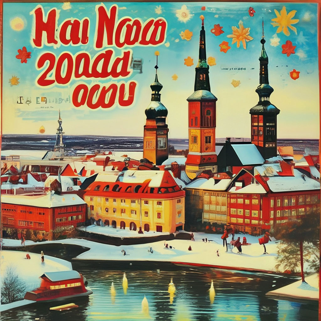 "Postcard, happy New Year greetings from Manul" — image created in ...