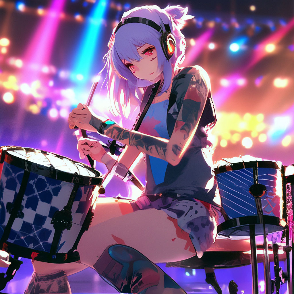 Anime girl, naglalaro ng drum, stageAnime girl, naglalaro ng drum, stage  