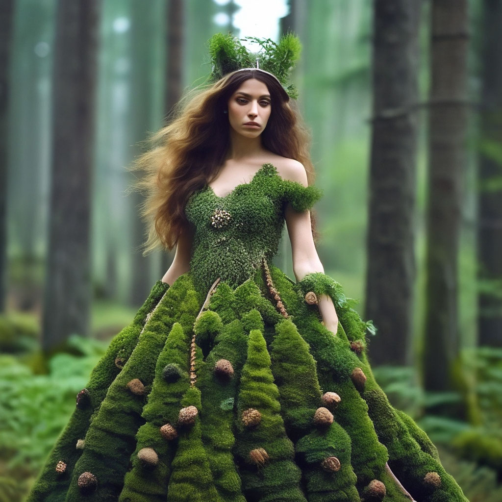 the-queen-of-the-forest-a-very-beautiful-girl-a-green-dress-made-of