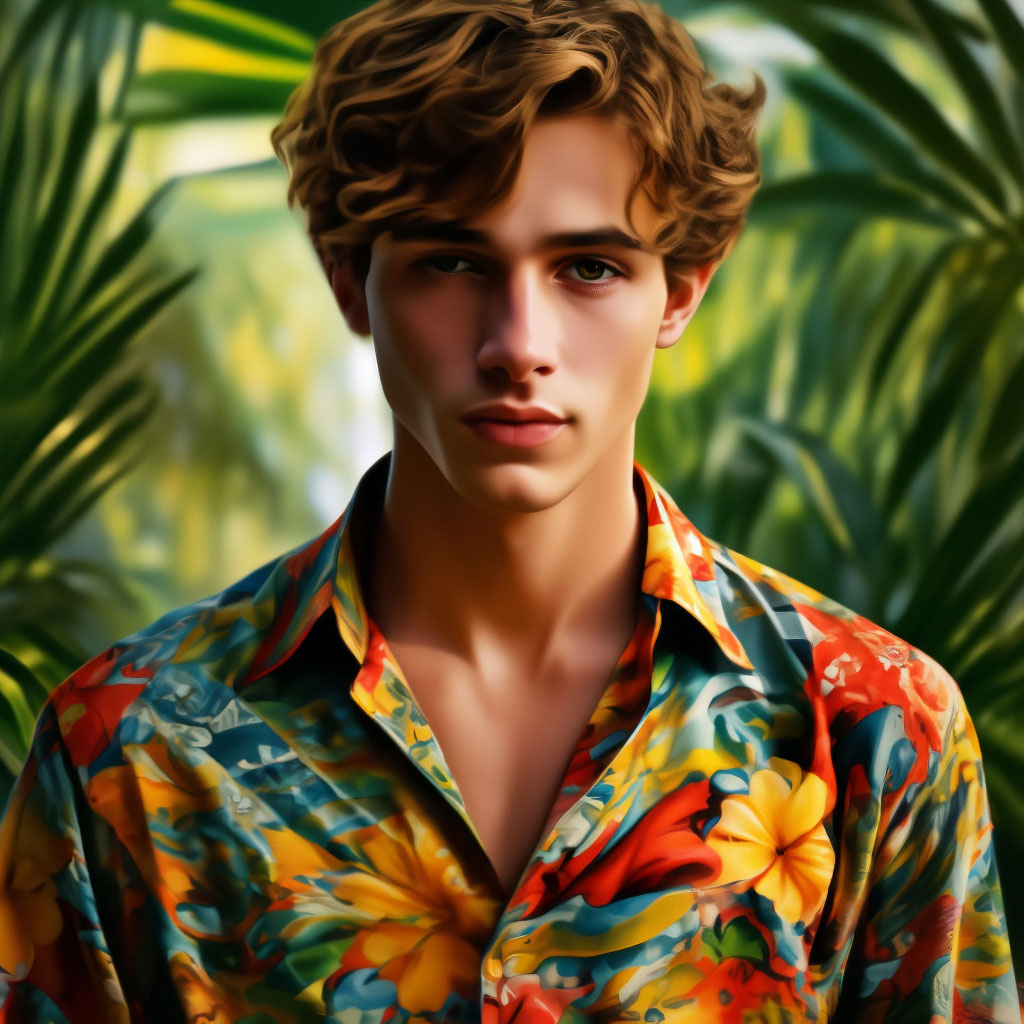 "A young man in a Hawaiian shirt" — image created in Shedevrum
