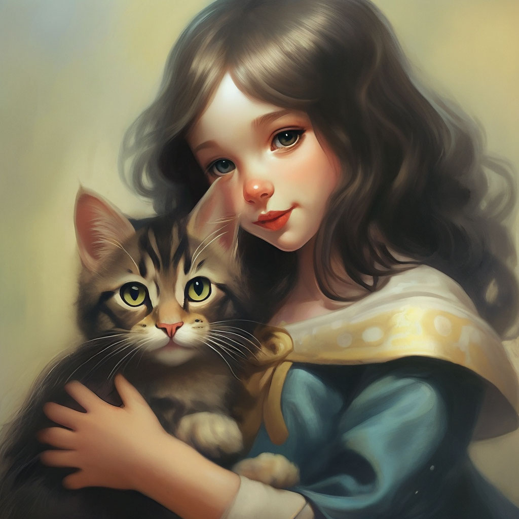 Девочка с котиком картинки