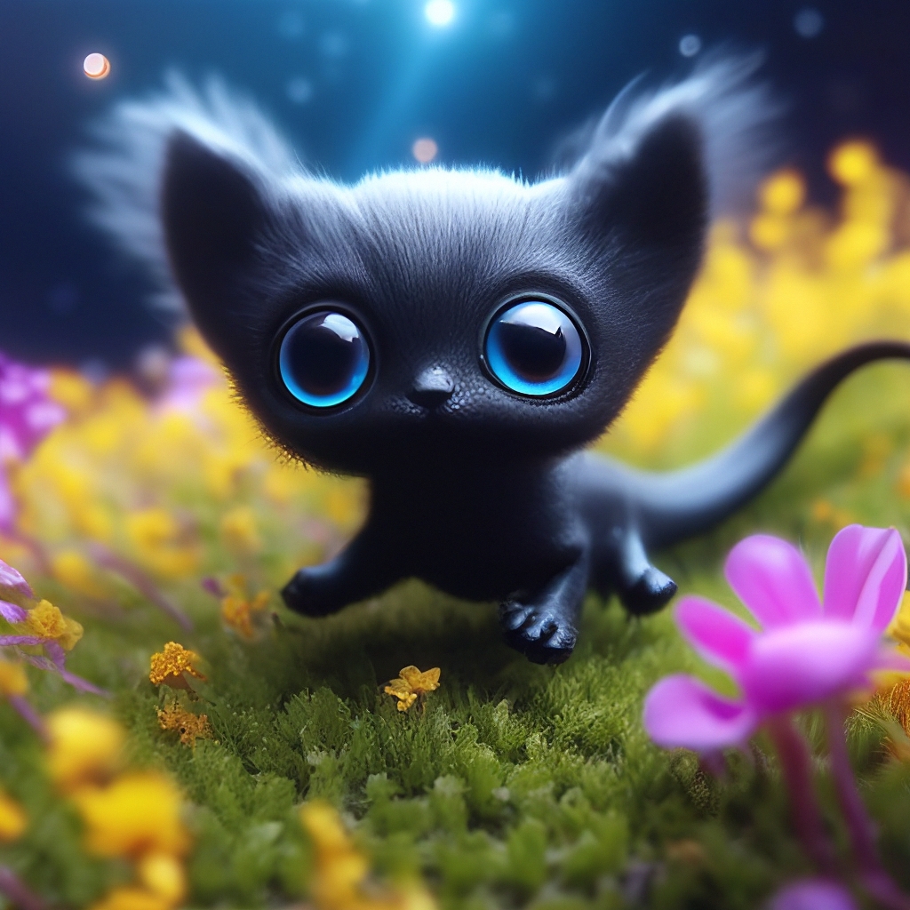 "Realistic tiny cute ☺️ fluffy Alien 👽 in the form of a cat 🐈 with ...