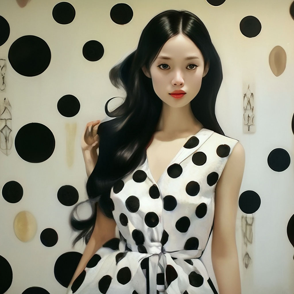 "POLKA DOTS A girl in a summer dress with large polka dots black on a ...