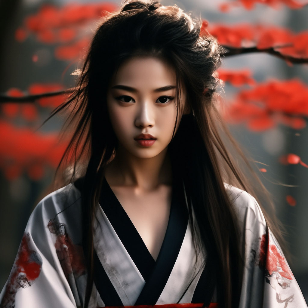 Японская гейша, девушка самурай, …» — создано в Шедевруме
