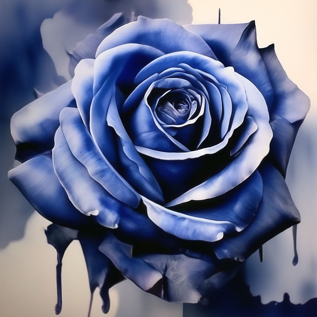 Rose, indigo color, watercolor+grunge, realism. °