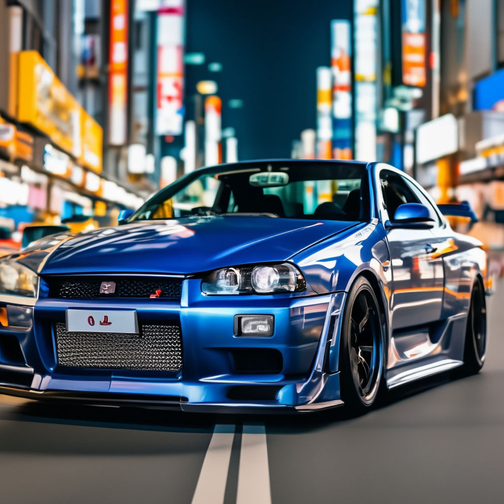 Nissan Skyline r34 синего цвета на фоне … | Kagami …» — Шедеврум