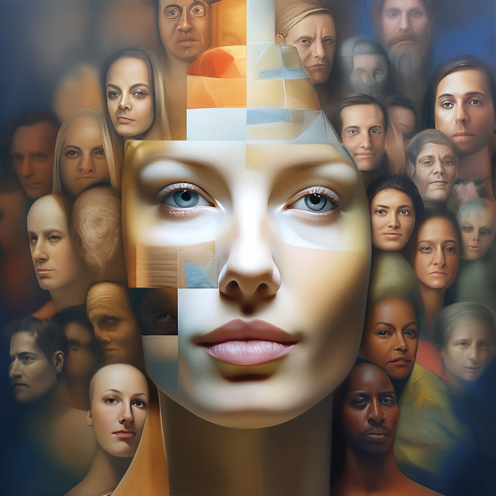"Masterpieces! Composite portrait. A face consisting of fragments of ...