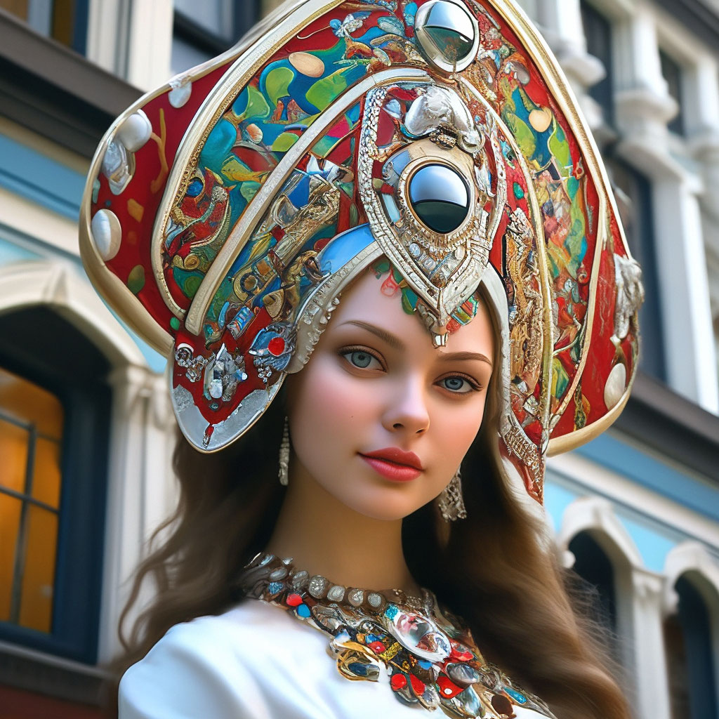 "Art deco, realistic Russian beauty in a kokoshnik is built into the ...