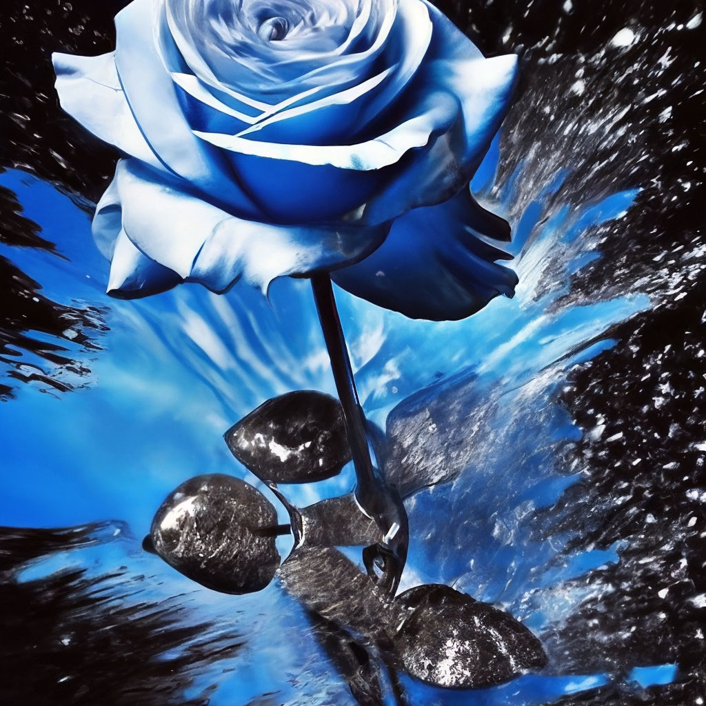 На черном фоне роза брызги ярких …» — создано в Шедевруме