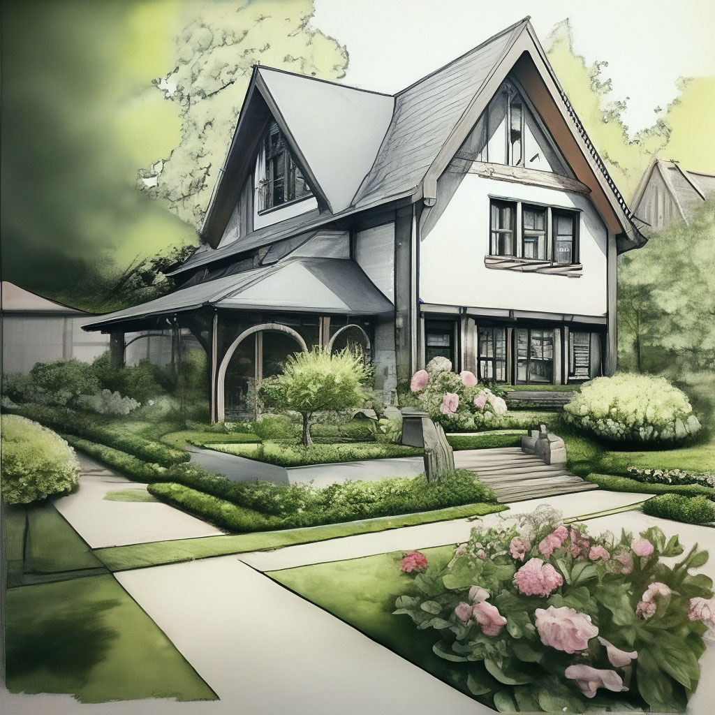 "Pencil sketch sketch house project garden around the house" — image ...