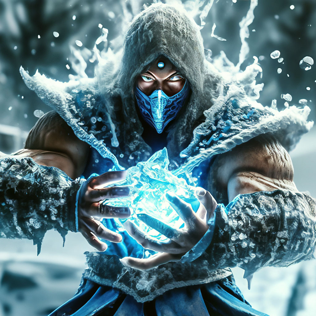 "Sub-zero mortal kombat casts an ice spell with his hands +tornado of ...