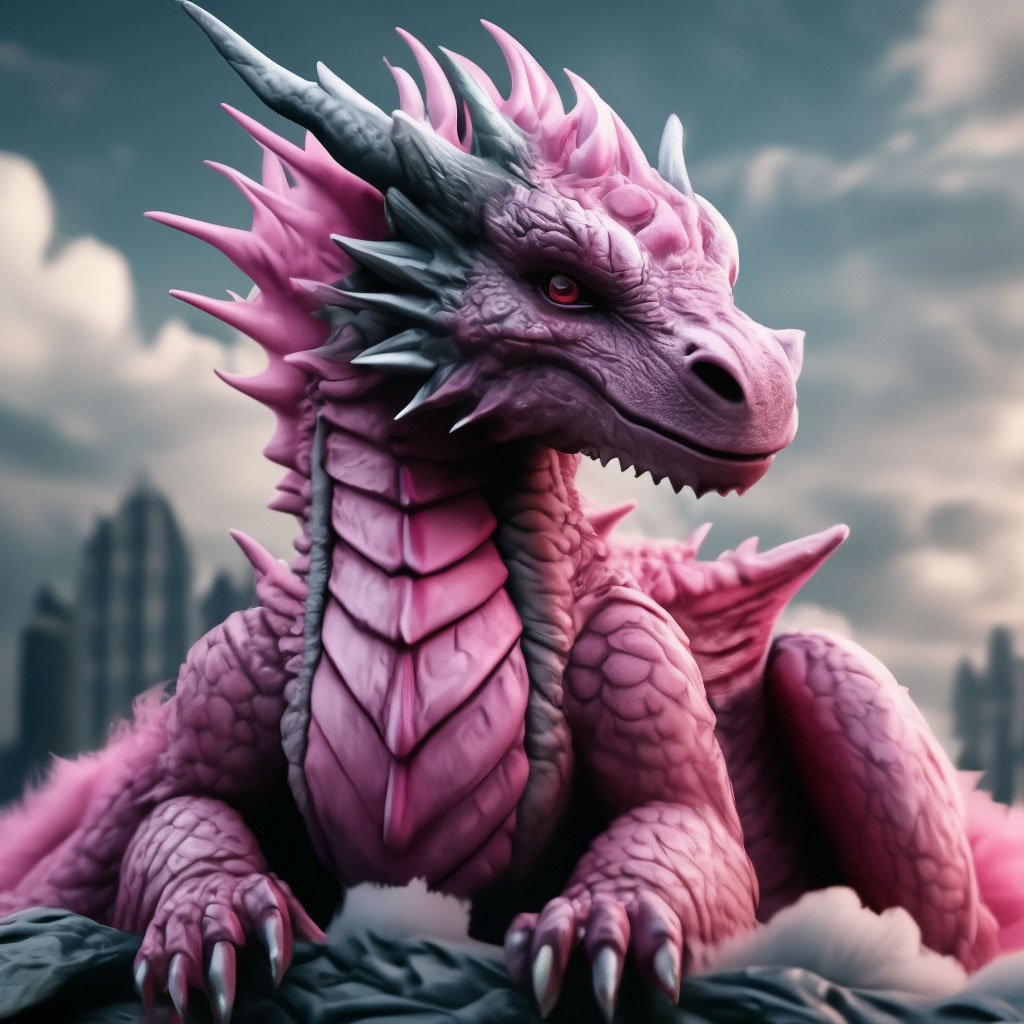 "💕 Cute pink dragon sits on a soft fluffy cloud, fabulous, high detail ...