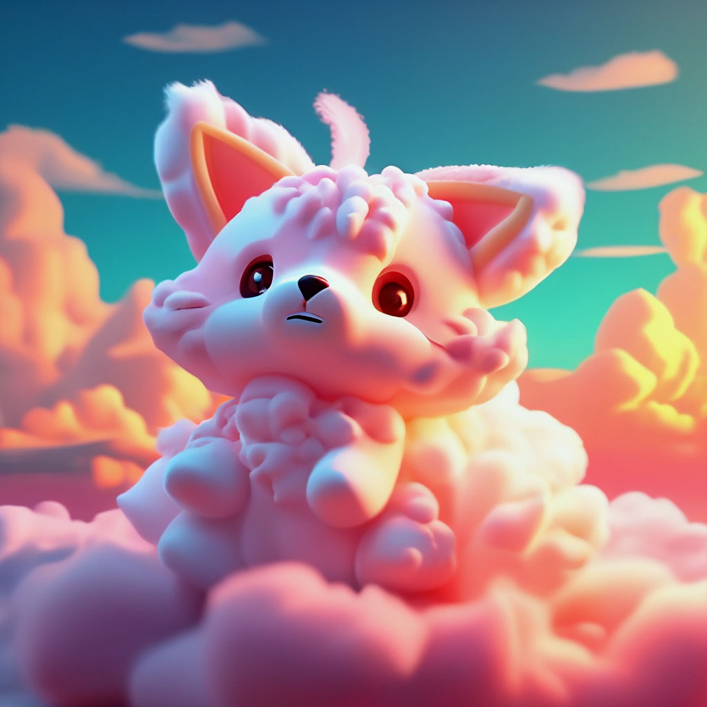 "Clouds delicate as cotton candy, cute fluffy fox from clouds, elephant ...
