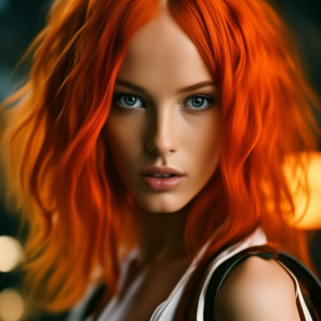 "Lilu🔥, the fifth element, fiery hair" — image created in Shedevrum