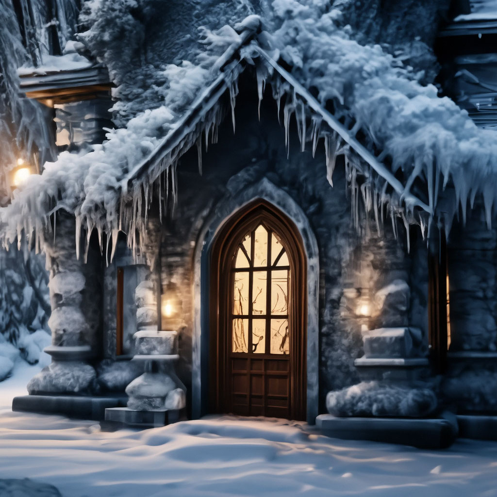 "Ice house, frosty patterns, icicles, snowdrifts, detailed, , high ...