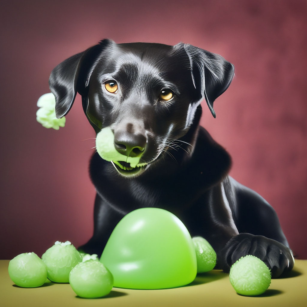 "Dog chewing gum" — image created in Shedevrum