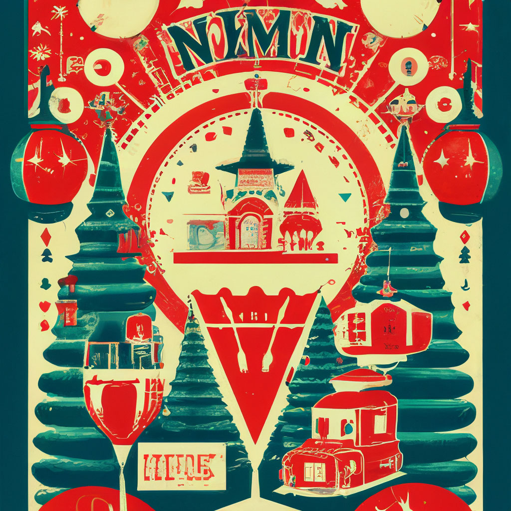 "New year retro greeting card" — image created in Shedevrum