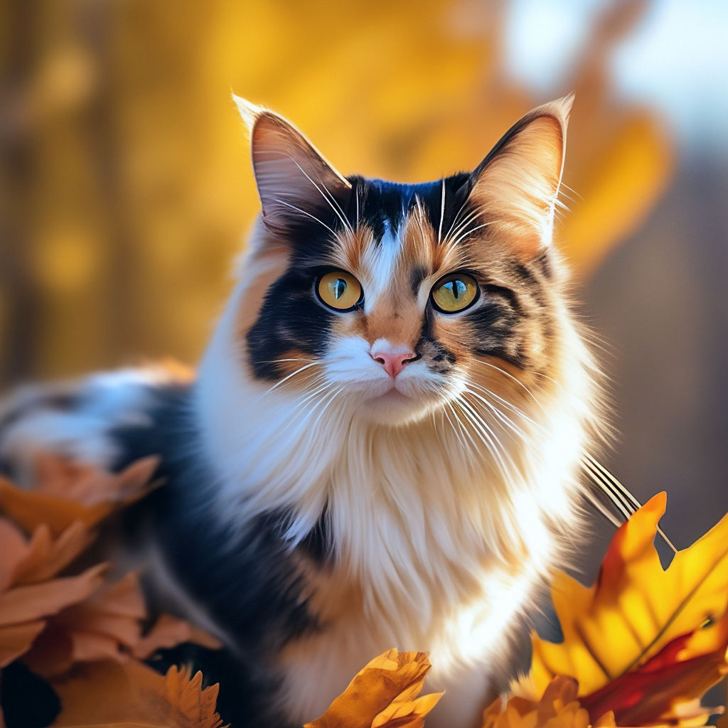 Трёхцветная кошка на осеннем фоне…» — создано в Шедевруме