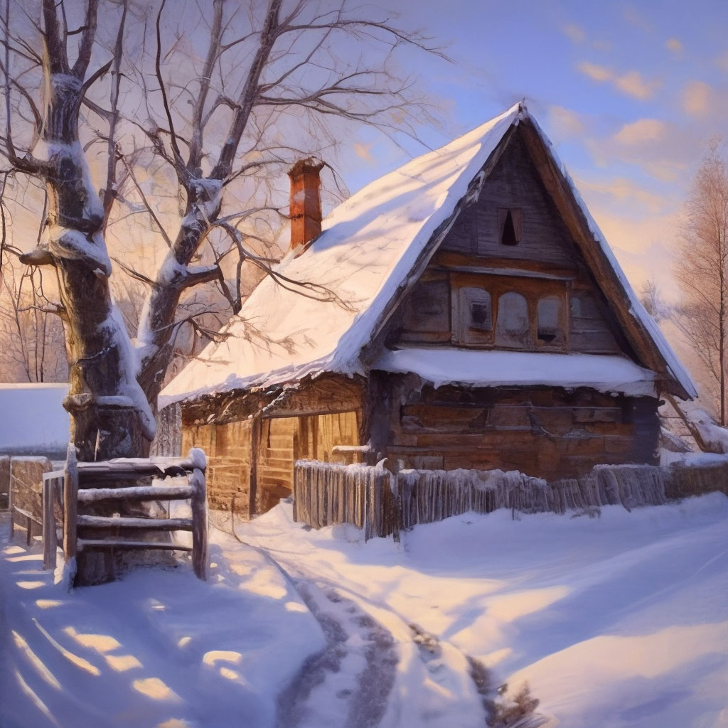 "Vyacheslav attics, an old house in the village covered with snow, a ...
