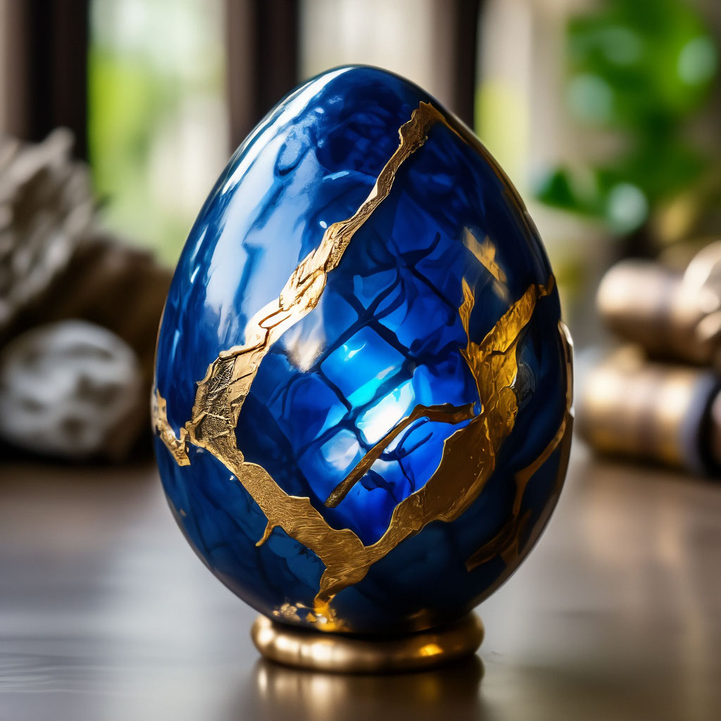 "Crystal sapphire dragon egg with gold veins" — image created in Shedevrum