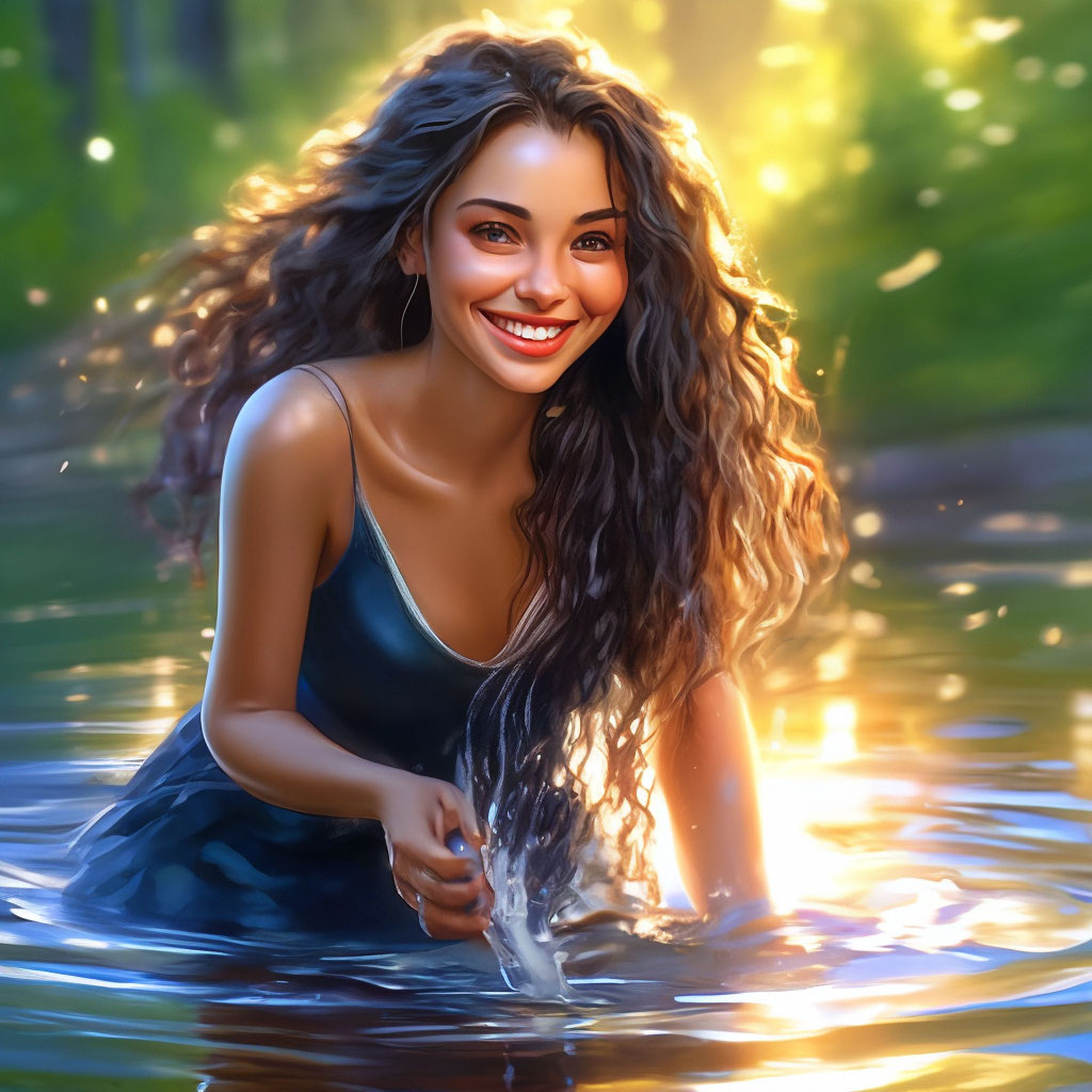 "The girl bent over the water washing,sensual,gentle, smiling well