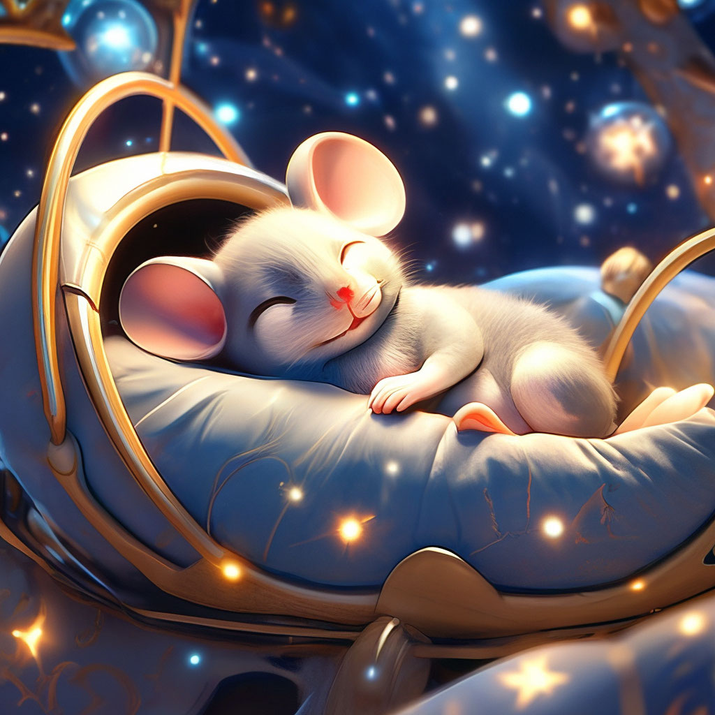 "Cute mouse sleeping sweetly in a beautiful cradle, children's ...