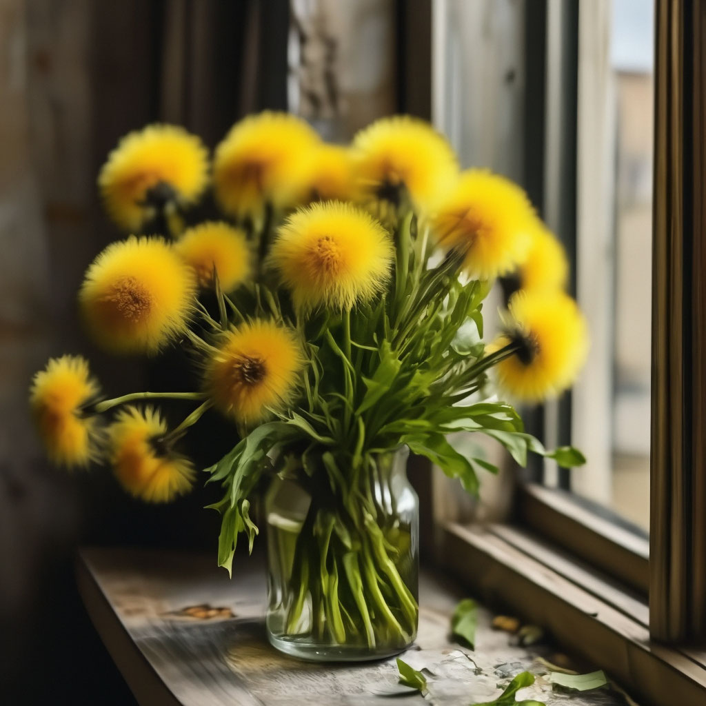 "A bouquet of beautiful, terry, fluffy yellow dandelions on the ...