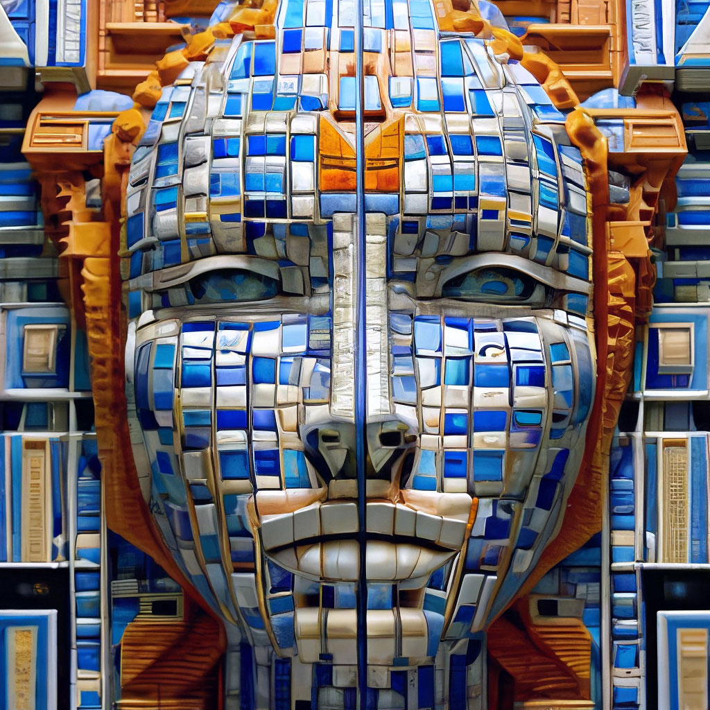 a tiled face. hyperdetalization. Grotesque. graphics