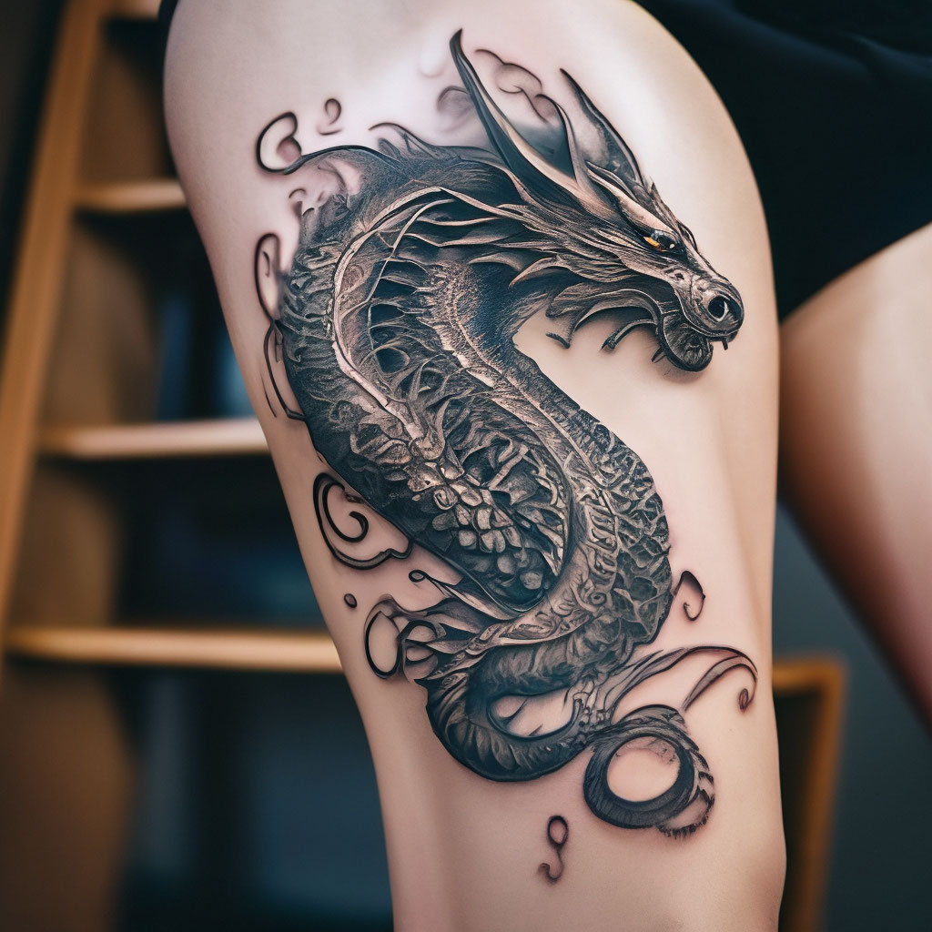Татуировка дракона на бедре: значение и особенности