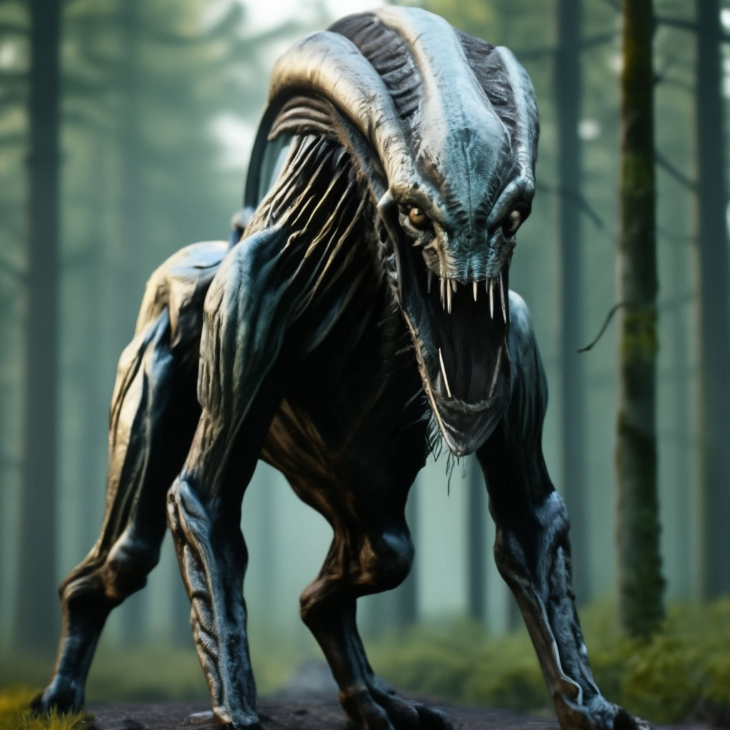 "Monster from the movie alien in the form of a huge dog, forest, 4k ...