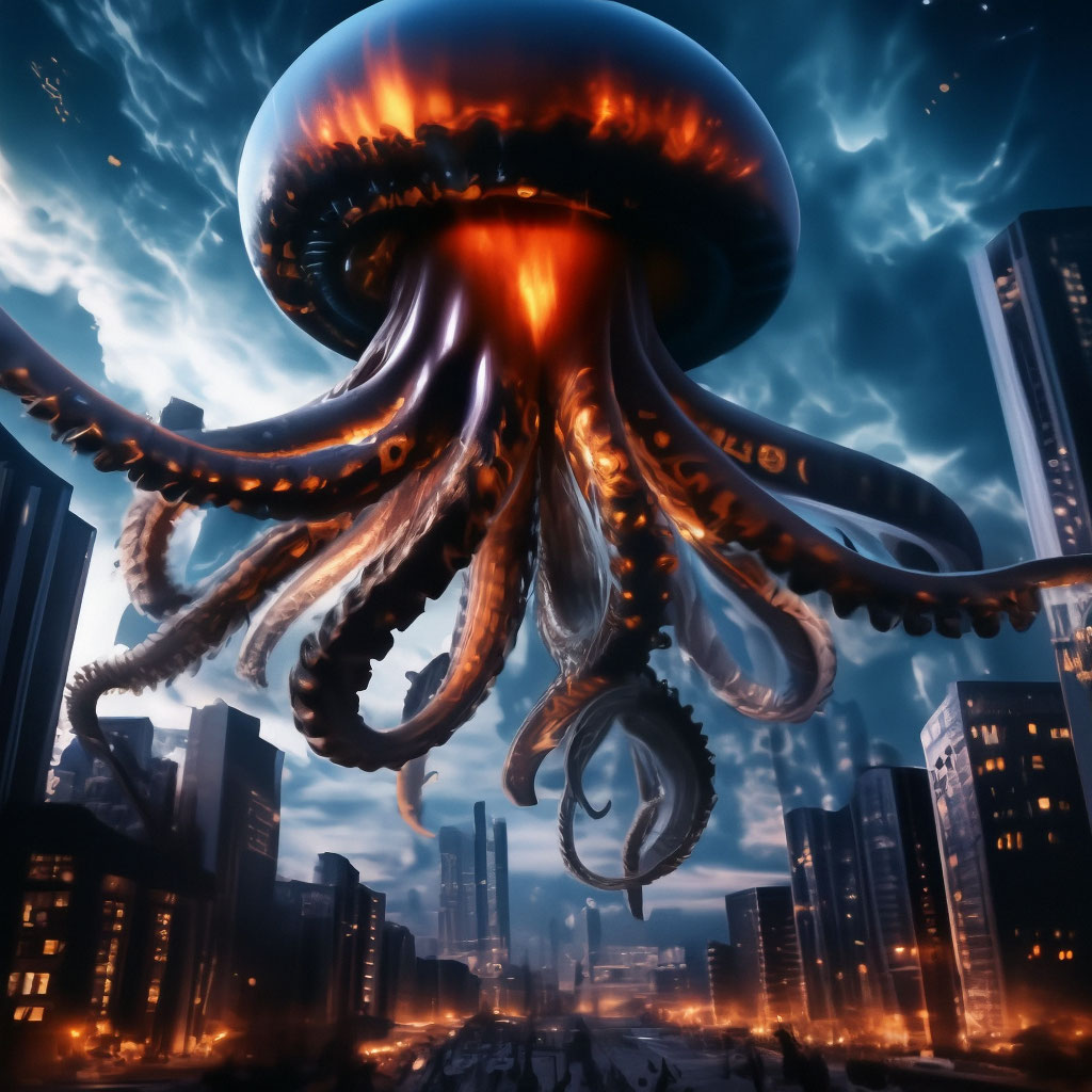 "Huge space alien fish octopus jellyfish attacked the Earth, a horde of ...